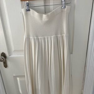White pleated maxi skirt/strapless midi dress